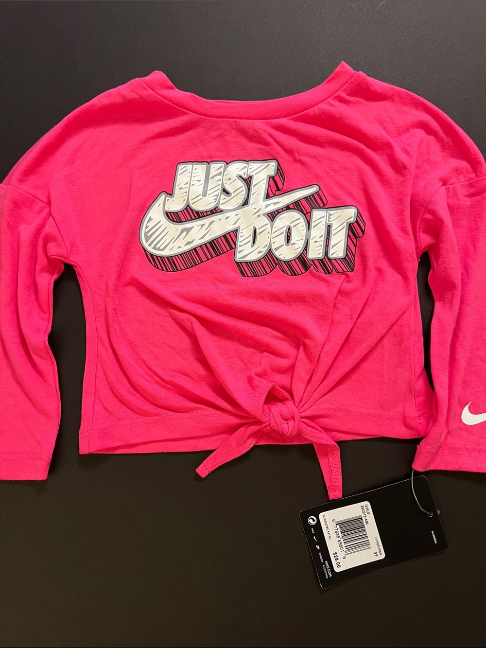 Nike Kids Hot Pink 'Just Do It' Tie-Front Long Sleeve Tee NWT